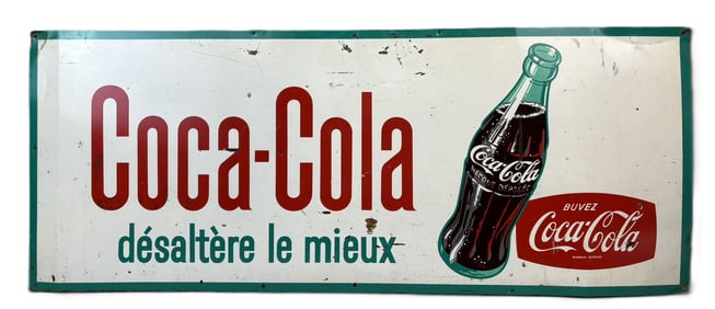 Coca Cola French SST Tin Metal 1950s Soda Pop Advertising Sign