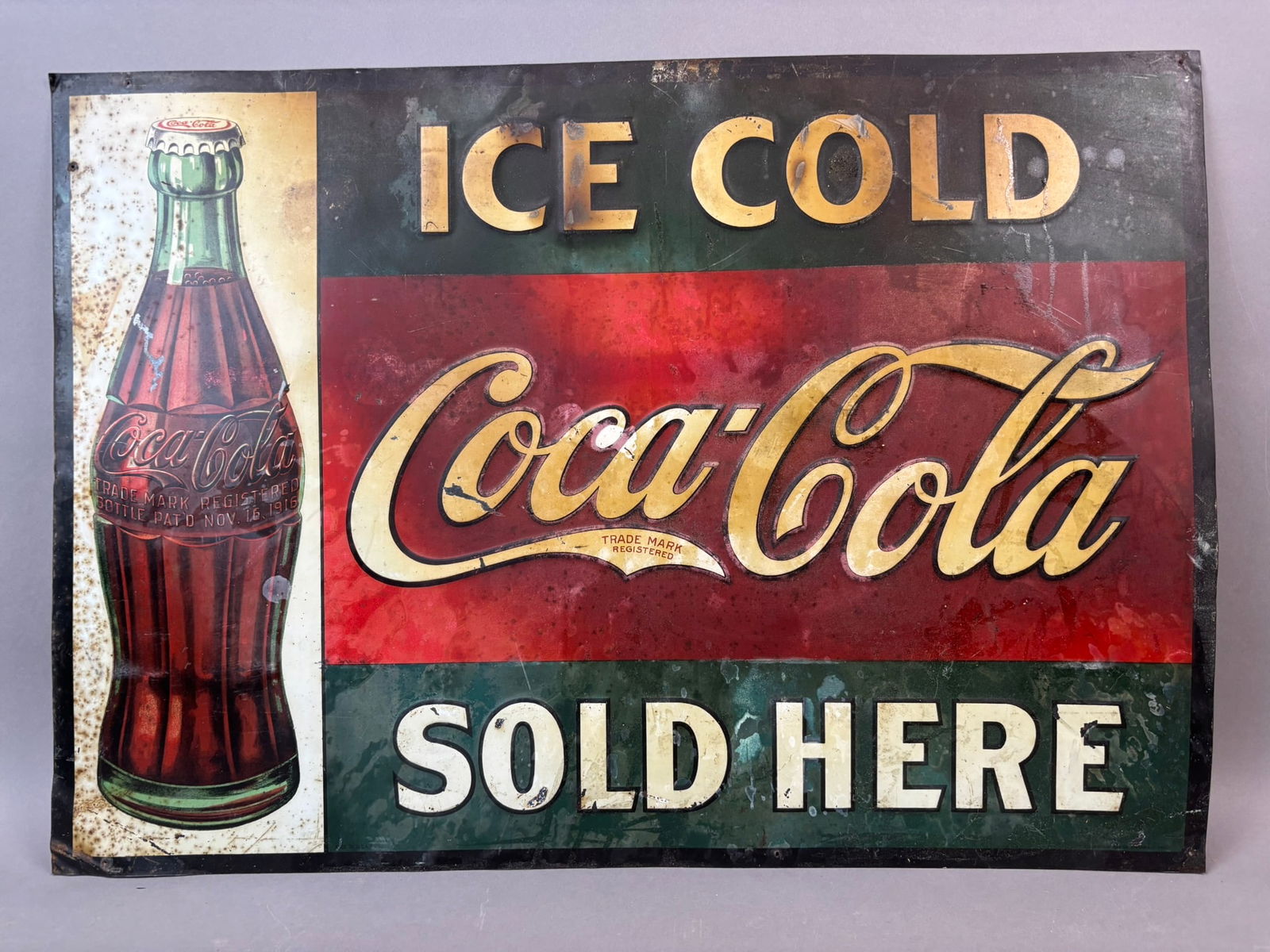 Ice Cold Coca Cola Sold Here SST Tin Embossed Nov 1916 Bottle Sign (1 of 17)