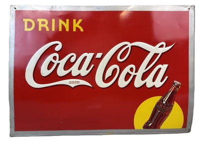 Drink Coca Cola SST Tin Embossed Metal 1940 Soda Pop Sign