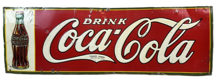 Drink Coca Cola Self Framed Embossed SST 1931 Metal Sign