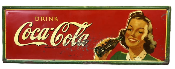 1940 Drink Coca Cola Self Framed Soda Pop Advertising Sign
