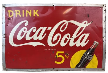Drink Coca Cola 5 Cent SST Tin Metal Advertising Soda Sign