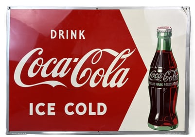 Drink Coca Cola Ice Cold 1952 SST Tin Metal Soda Sign
