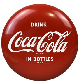 Drink Coca Cola In Bottles 12" NOS Metal Button Sign w/ Paper