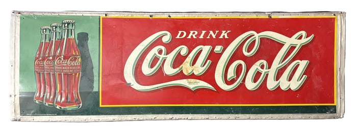 1937 Drink Coca Cola Self Framed Metal Soda Pop Advertising Sign