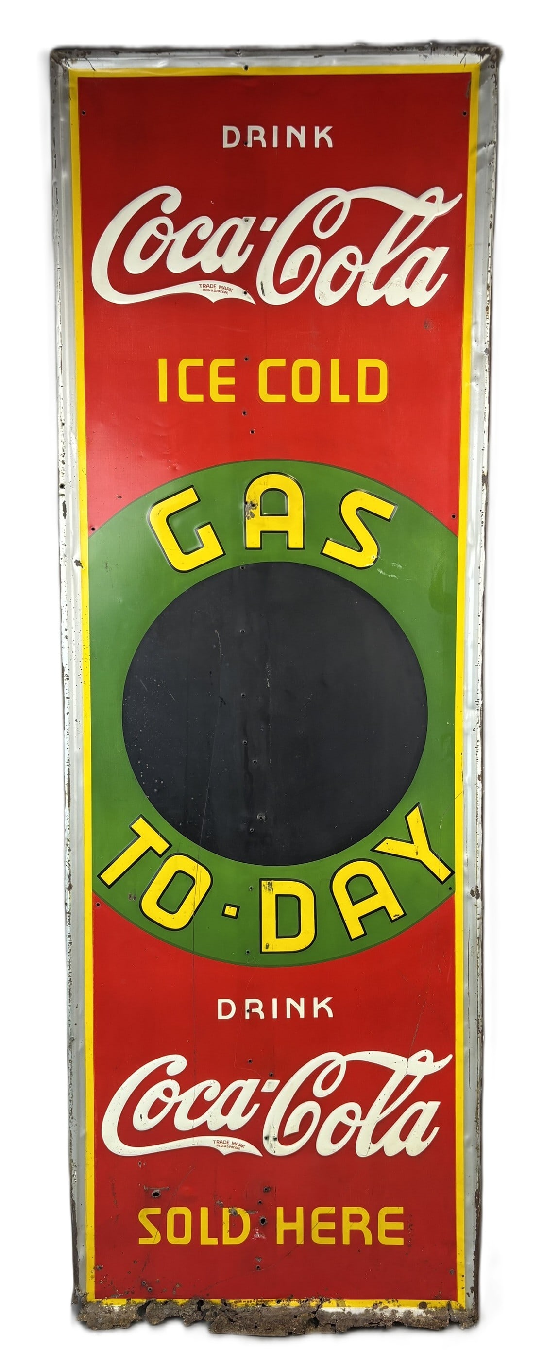Coca Cola Ice Cold Gas Today Sold Here Self Framed Embossed Tin Sign (1 of 19)