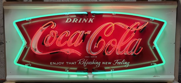 1961 Drink Coca Cola Self Framed Neon Fishtail Advertising Sign
