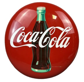 Coca Cola 24" Painted Metal Soda Pop Advertising Button Sign