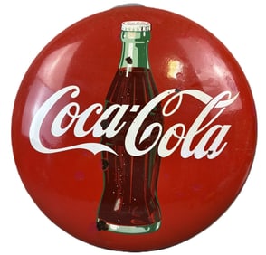 Coca Cola 24" SSP Porcelain Metal Soda Pop Advertising Button Sign