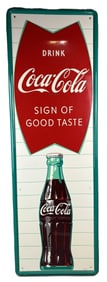 Drink Coca Cola Sign Of Good Taste Fishtail 1960 SST Sign