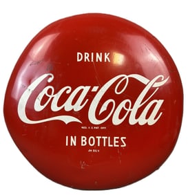 Drink Coca Cola In Botles 16" Painted Metal Button Sign