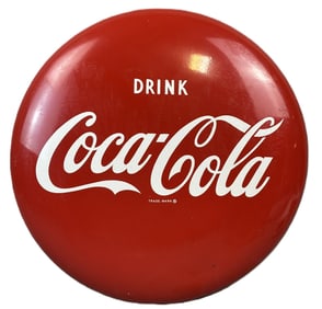Drink Coca Cola 16" Painted Metal Advertising Soda Button Sign