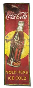 Coca Cola Sold Here Ice Cold SST Self Framed Soda Sign