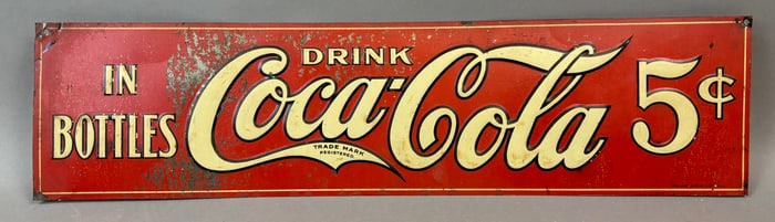 Drink Coca Cola In Bottles 5 Cents SST Tin Embossed Sign