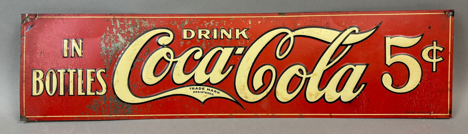 Drink Coca Cola In Bottles 5 Cents SST Tin Embossed Sign (1 of 15)