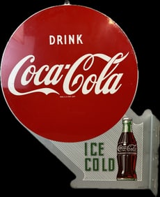 Drink Coca Cola Ice Cold DST Tin Metal Flange Sign Dated 1951