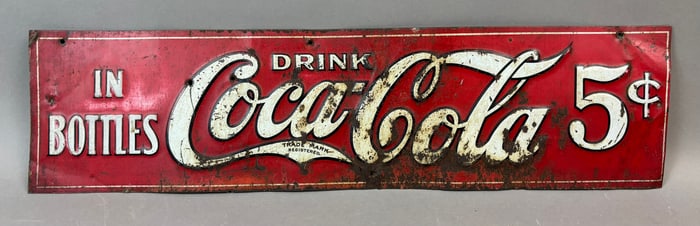Drink Coca Cola In Bottles 5 Cents SST Tin Embossed Sign