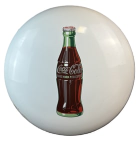 Coca Cola White SSP Porcelain 3' Advertising Button Sign
