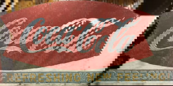 14' Coca Cola Refreshing New Feeling Fishtail 1960s Billboard Reflective Sign