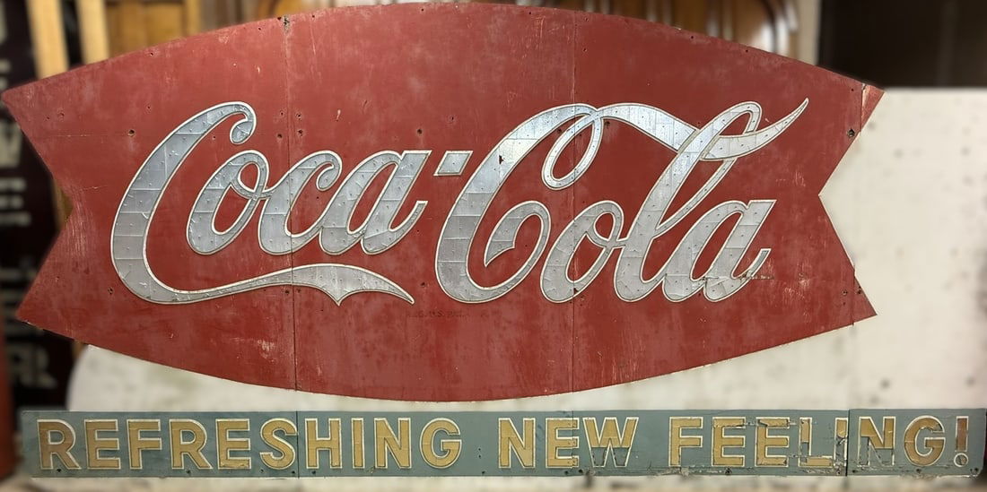 14' Coca Cola Refreshing New Feeling Fishtail 1960s Billboard Reflective Sign (1 of 20)
