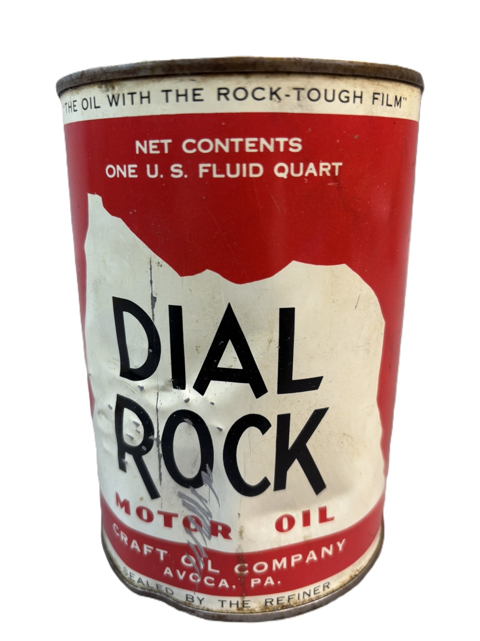 Dial Rock Motor Oil Craft Avoca PA Metal Empty Quart Can: Empty, Dented & Scratched! Great can overall! See all photos for a better idea on condition. All items are sold as-is, where-is! This is a simulcast auction event, with in house bidding offered, along