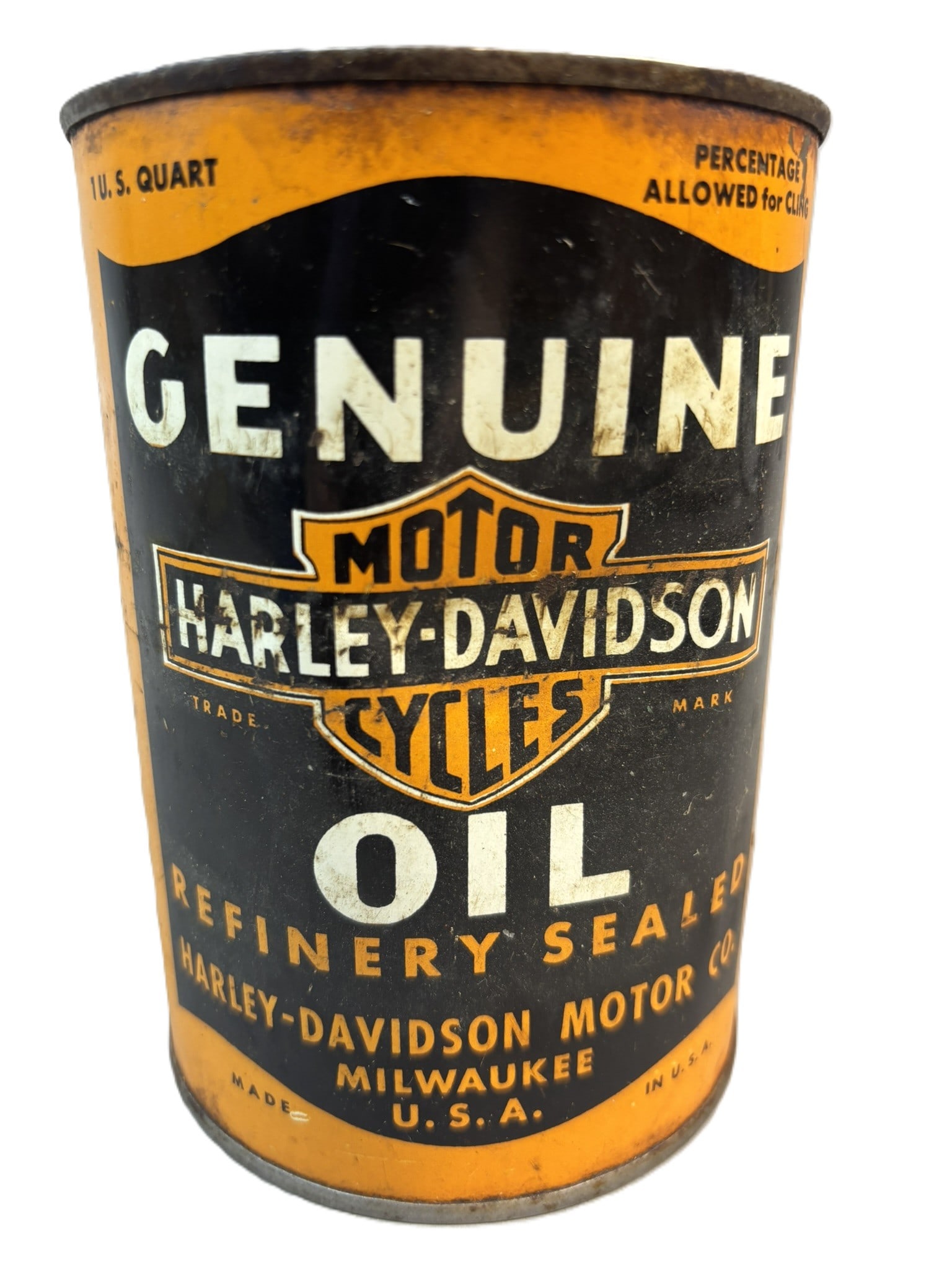 Harley Davidson Full 1940s Motor Oil Motorcycle Quart Can: See all photos for a better idea on condition. All items are sold as-is, where-is! This is a simulcast auction event, with in house bidding offered, along with multiple online bidding platforms. If yo