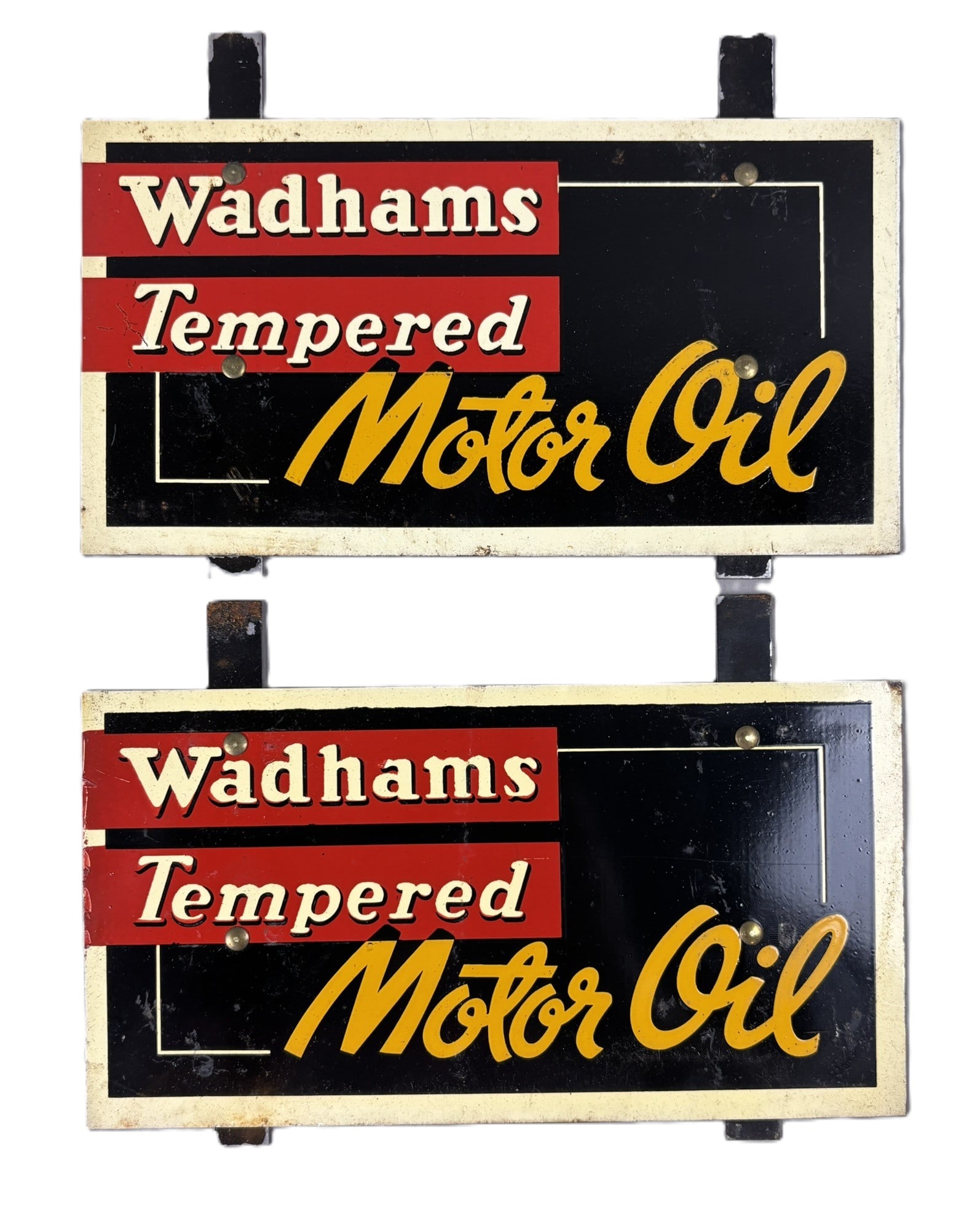 Wadhams Tempered Motor Oil Pair Oil Rack Signs Red Black (1 of 5)