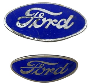 Pair Ford Script Original 1930s Enamel Radiator Badge Emblems
