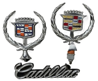 Lot 3 Cadillac Original 70s 80s OEM Emblem & Ornament Wreath Crest
