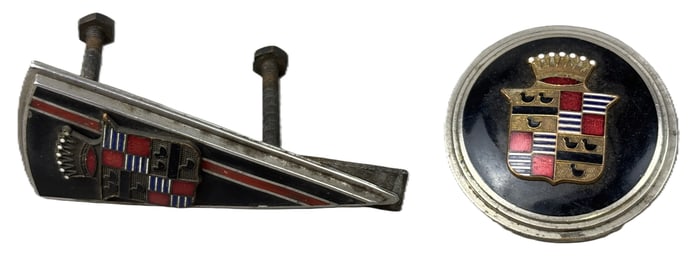 1936 1937 Cadillac V8 Grille & Trunk Emblem Original Paint