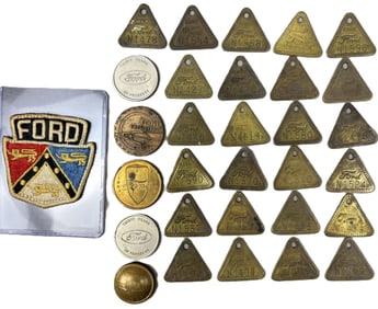 Lot 27 Original Ford Rouge Tool Check Tags, Patch & V8 30 Years Progress