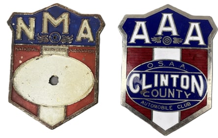 Pair NMA & AAA Clinton County 1930s License Plate Toppers