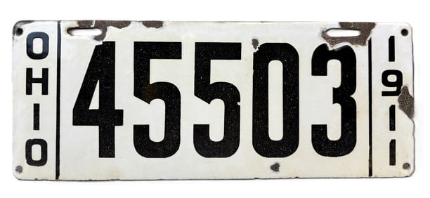 1911 Original Ohio 45503 Porcelain License Plate by Ing-Rich