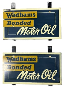 Wadhams Bonded  Motor Oil Pair Oil Rack Signs Blue Yellow