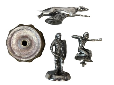 Lot 4 Antique 20s-30s Hood Ornament Mascots Greyhound Knight
