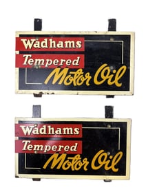 Wadhams Tempered Motor Oil Pair Oil Rack Signs Red Black