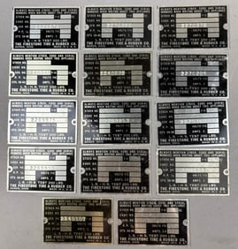 NOS Lot 14 Firestone Tire & Rubber Co Original Metal Data Tags