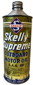 Skelly Supreme Outboard Motor Oil Cone Top Metal Quart Can