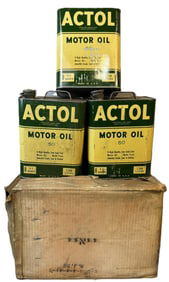 Lot 3 ACTOL Standard Oil Co 2 Gallon Motor Oil Cans w/ Original Box
