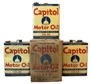 Lot 3 Capitol Motor Oil 2 Gallon Atlantic Cans w/ Original Box