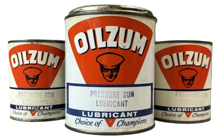 Oilzum Lot 3 Original NOS 1960s 1LB & 2LB Metal Grease Cans