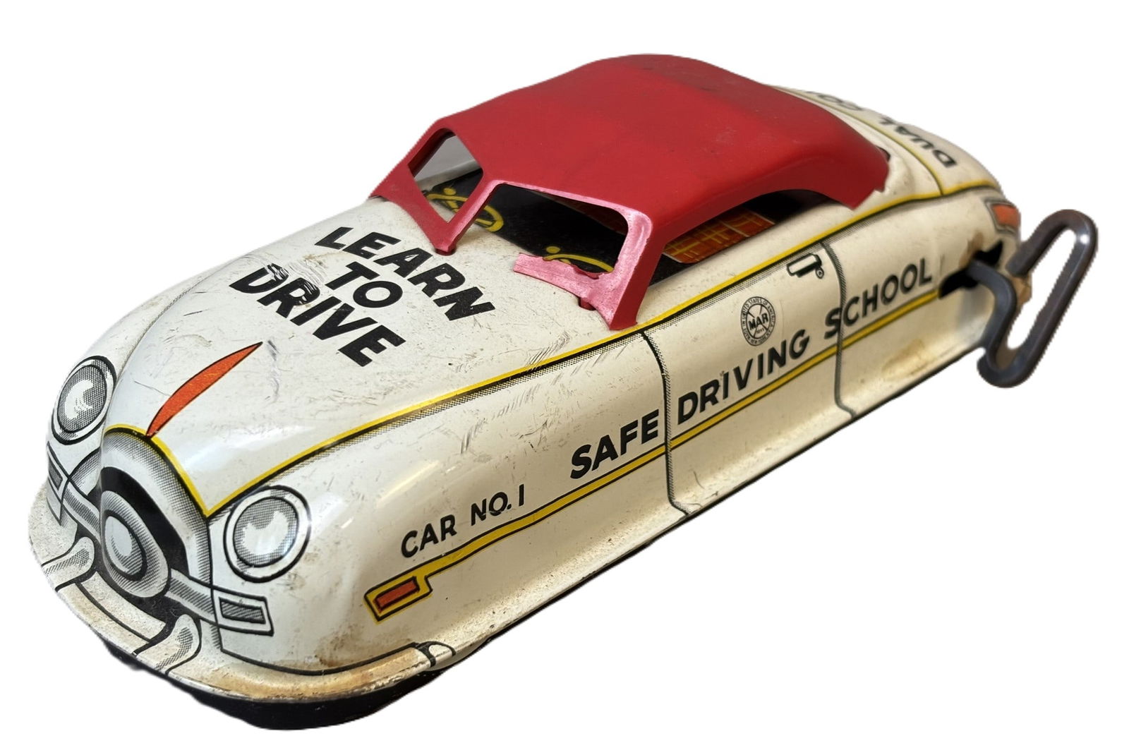 Marx Key Wind Learn To Drive Safe Driving School Tin Litho Car: Has broken drivers side drivers window glass support as shown - See all photos for a better idea on condition. All items are sold as-is, where-is! This is a simulcast auction event, with in house bidd