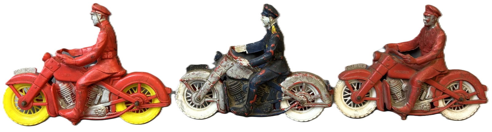 Lot 3 Original 40s-50s Plastic 6" Motorcycle Toys: See all photos for a better idea on condition. All items are sold as-is, where-is! This is a simulcast auction event, with in house bidding offered, along with multiple online bidding platforms. If yo