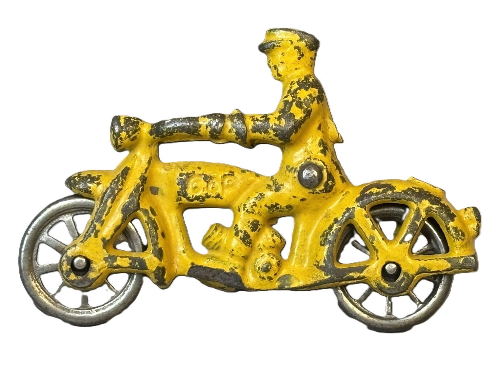 Original Yellow Painted 1930s Cast Iron 4" Motorcycle Toy (1 of 8)