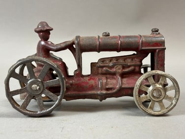Antique 5" Original Red Painted Cast Iron Tractor Toy