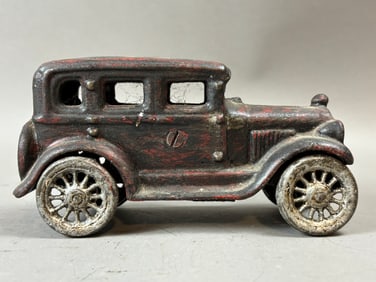 Antique 20s-30s 6" Red Painted Cast Iron Sedan