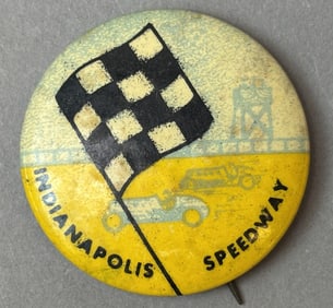 Indianapolis Speedway Indy 500 Checkered Flag 1.75" 40s Pinback Button