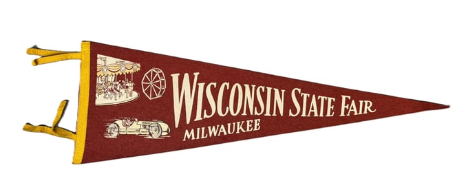 Wisconsin State Fair Milwaukee Original 1940s Felt Race Car Pennant