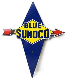 Blue Sunoco Arrow SSP Porcelain Gas Pump Plate Sign