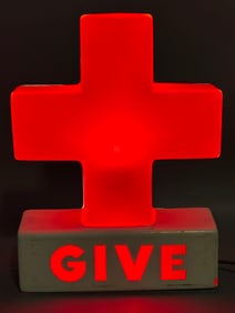 Give Blood Original 40s-50s Plastic Lighted Red Cross Sign - Works